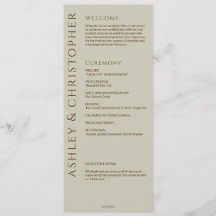 Elegante Moderne Wildblume Taupe Wedding Programm