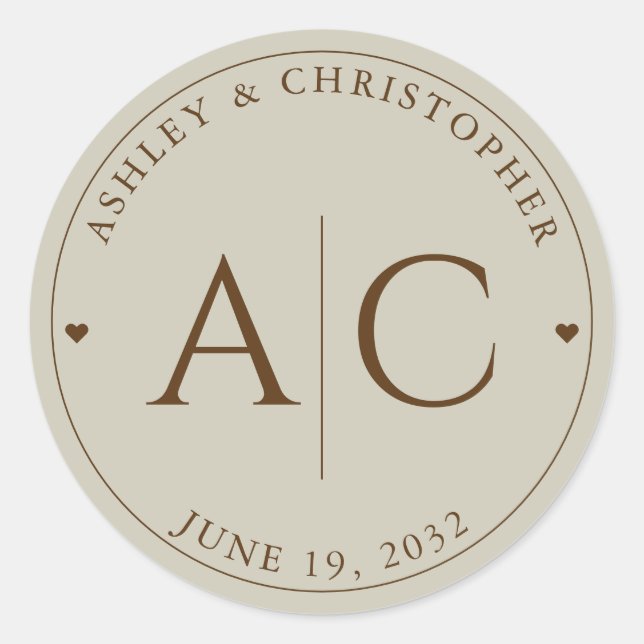 Elegante Moderne Wildblume Taupe Wedding Runder Aufkleber (Vorderseite)