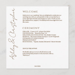 Elegante Moderne Wildblume White & Bronze Wedding Programm