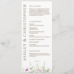 Elegante Moderne Wildblume White & Bronze Wedding Programm