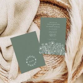 Elegante Moderne Wildblumen feiern Grüne Hochzeit Einladung