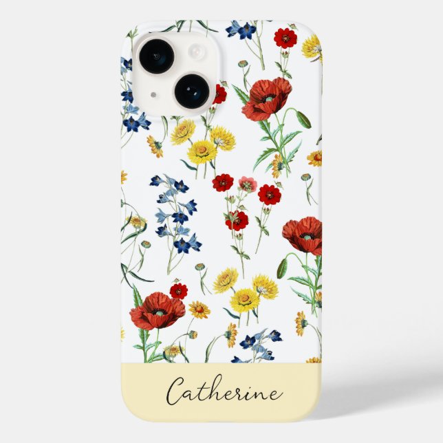 Elegante moderne Wildblumen Name auf Weiß Case-Mate iPhone Hülle (Rückseite)