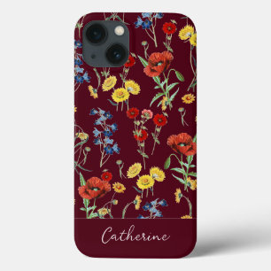 Elegante moderne Wildblumen Name Burgund Case-Mate iPhone Hülle