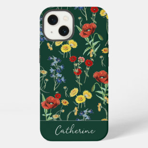Elegante moderne Wildblumen Name Smaragdgrün iPhone 13 Hülle