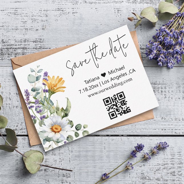 elegante moderne Wildblumen Save the Date qr Mitteilungskarte (Von Creator hochgeladen)