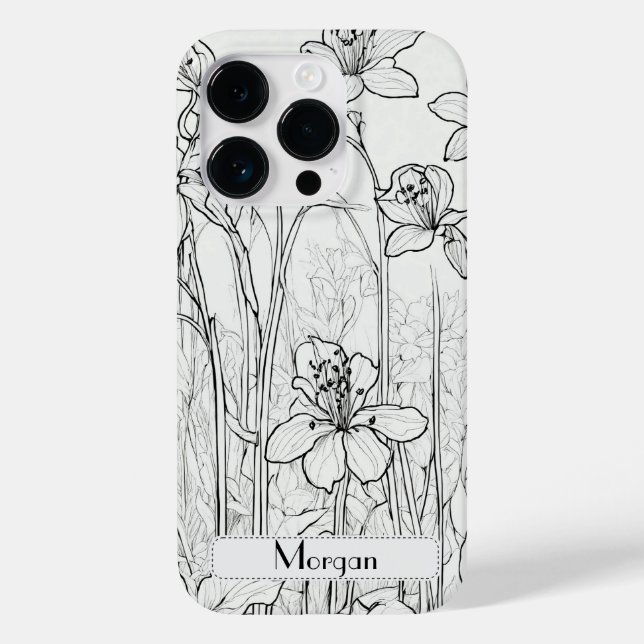 Elegante Moderne Wildblumen weiß und schwarz Case-Mate iPhone Hülle (Rückseite)