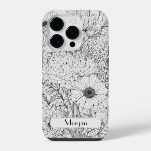 Elegante Moderne Wildblumen weiß und schwarz iPhone 14 Pro Hülle