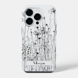 Elegante Moderne Wildblumen weiß und schwarz iPhone 14 Pro Hülle
