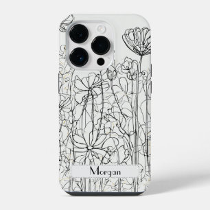 Elegante Moderne Wildblumen weiß und schwarz iPhone 14 Pro Hülle