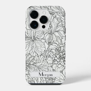 Elegante moderne Wildblumen weiß und schwarz iPhone 14 Pro Hülle