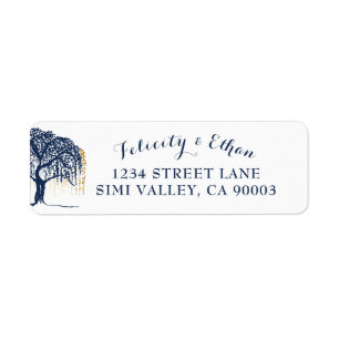 Elegante Moderne Willow Tree Navy Blue Gold Hochze