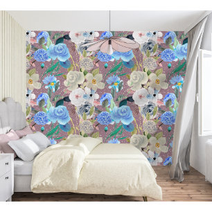 Elegante moderne wunderliche florale Streifen Mauv Tapete