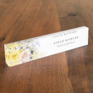 Elegante Modernes Boho Vinatge Rose Blumenbeete Namensplakette