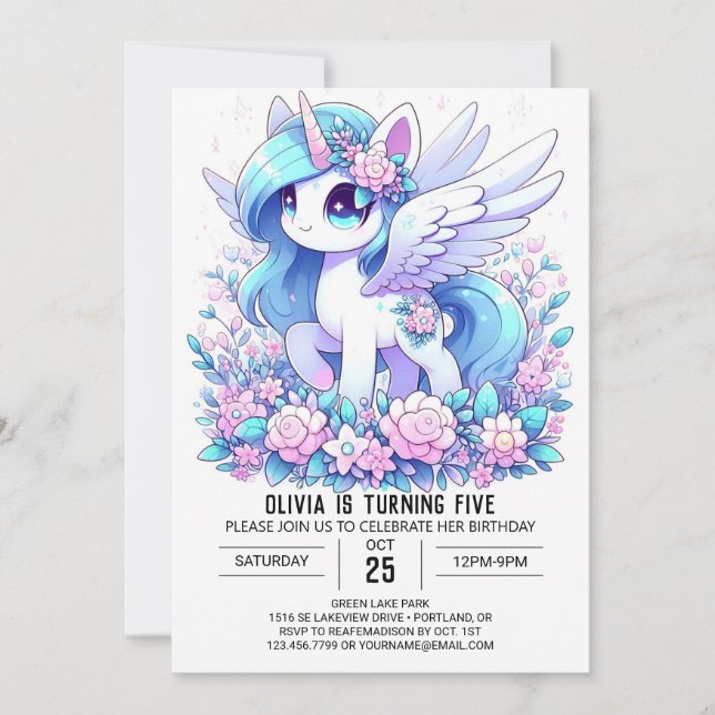 Elegante Modernes Einhorn Einladung (Vorderseite)