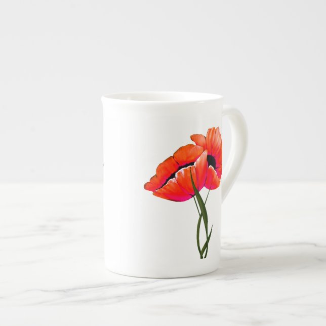 Elegante Mohnblumen-China-Tasse Prozellantasse (Vorderseite Rechts)