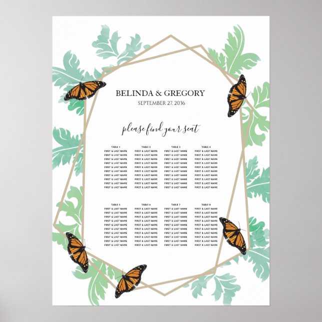Elegante Monarch Butterfly Hochzeitstabelle Poster (Vorne)
