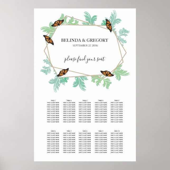 Elegante Monarch Butterfly Hochzeitstabelle Poster (Vorne)