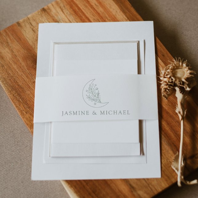 Elegante Mond and Stars Sage Green Wedding Einladungsbanderole (Von Creator hochgeladen)