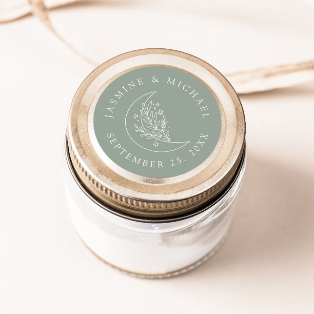 Elegante Mond und Stars Grüne Gastgeschenk Hochzei Runder Aufkleber (Von Creator hochgeladen)