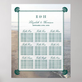 Elegante Mongram & Aquamarin Scallop Beach Hochzei Poster