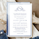 Elegante Mongram Formal Watercolor Wedding Einladung<br><div class="desc">Freuen Sie sich auf die elegante blaue Hochzeitseinladung mit einem handgezeichneten, leafarbenen botanischen Monogramm, das mit Paarinitialen und einem feinen marineblau-blauen Aquarellrahmen personalisiert ist, während Sie mit einer schönen Aquarellwäsche in marinebasierten und blauen Farbtönen zurückkommen. Einfaches, elegantes und stilvolles Design. Elegantes Design mit den Namen der Eltern. Auch ohne Eltern-Namen...</div>