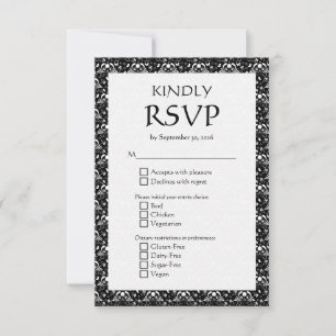Elegante monochrome barocke gotische Hochzeit RSVP Karte