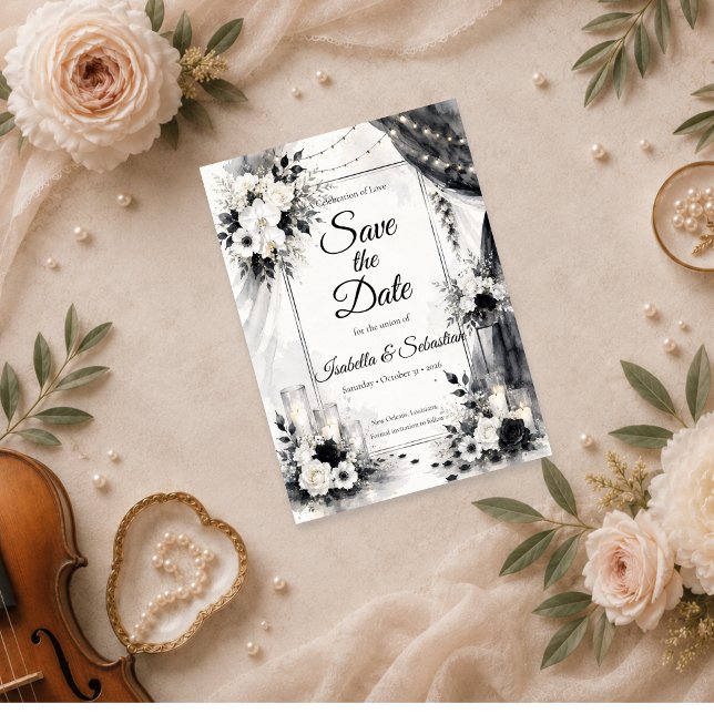 Elegante monochrome Hochzeit Save The Date (Von Creator hochgeladen)