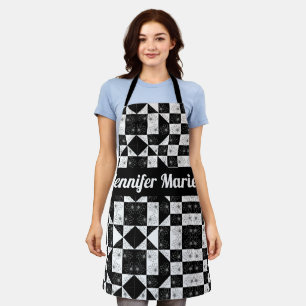 elegante, monochrome, karierte Blumendreiecke Schürze