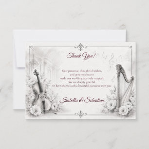 Elegante monochrome musikalische Hochzeit Dankeskarte