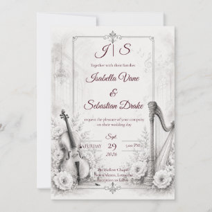 Elegante monochrome musikalische Hochzeit Einladung
