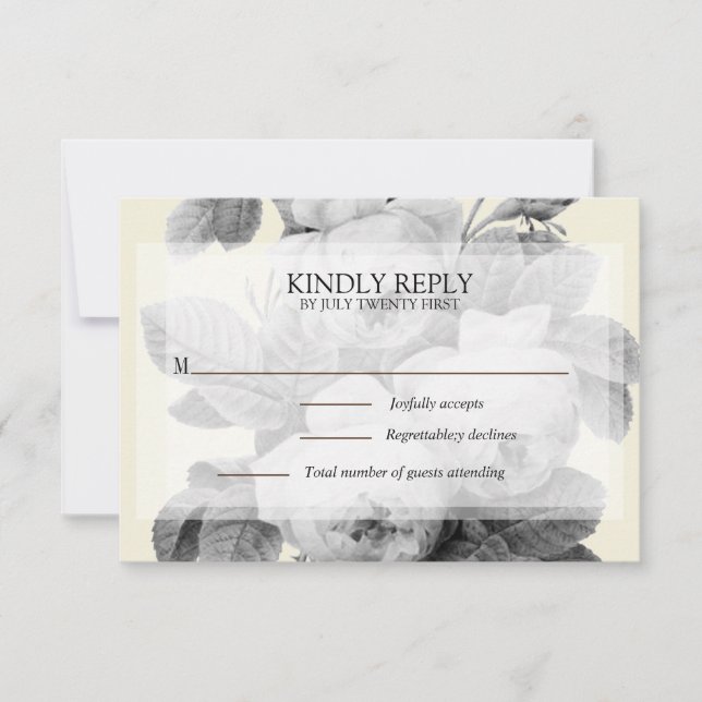 Elegante monochrome Vintage französische Rose RSVP Karte (Vorderseite)
