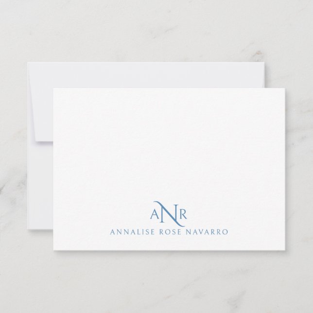 Elegante Monogram 3 Erstname Blue Note Card Mitteilungskarte (Vorderseite)