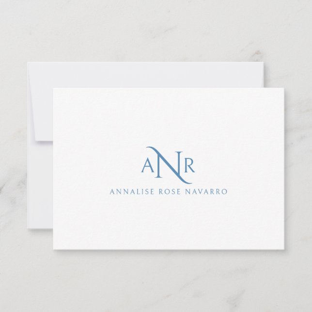 Elegante Monogram 3 Erstname Blue Note Card Mitteilungskarte (Vorderseite)
