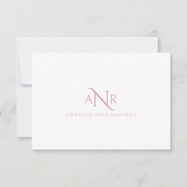 Elegante Monogram 3 Initialname Rosa Note Card Mitteilungskarte (Vorderseite)