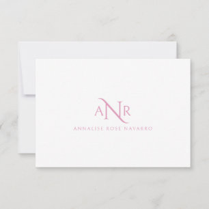 Elegante Monogram 3 Initialname Rosa Note Card Mitteilungskarte