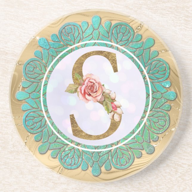 Elegante Monogram Anfangsbuchstaben mit Mandala Getränkeuntersetzer (Vorne)