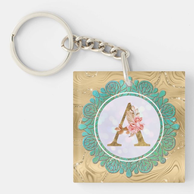 Elegante Monogram Anfangsbuchstaben mit Mandala Schlüsselanhänger (Vorderseite)