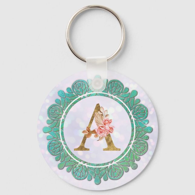 Elegante Monogram Anfangsbuchstaben mit Mandala Schlüsselanhänger (Vorderseite)
