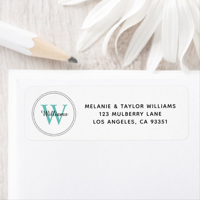 Elegante Monogram Aquamarine grüne Rücksendeadress (Insitu)