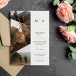 Elegante Monogram Asymmetrische Fotos Hochzeitsgol Folieneinladung<br><div class="desc">Stilvolle Hochzeitseinladung personalisiert mit drei Ihrer Fotos in asymmetrischer Form und Ihrem Monogramm mit einem schönen Ampersand und Goldfoliendetails.</div>