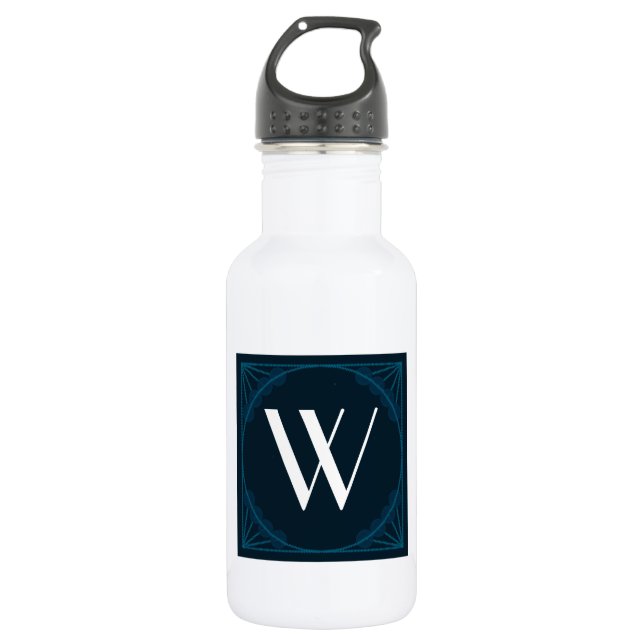 Elegante Monogram auf einem Blue Art Deco Square Trinkflasche (Vorderseite)