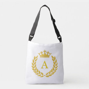 Elegante Monogram auf Golden Crown & Laurel auf Wh Tragetaschen Mit Langen Trägern