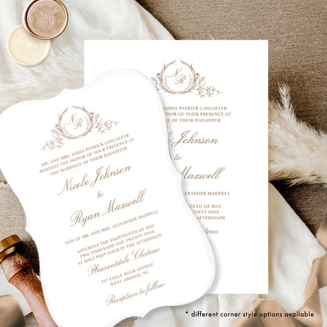 Elegante Monogram Beige Cream Formal Wedding Einladung (Von Creator hochgeladen)