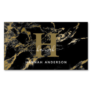 Elegante Monogram Black and Gold  Magnetische Visitenkarte
