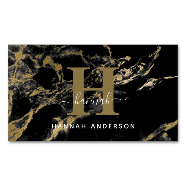 Elegante Monogram Black and Gold  Magnetische Visitenkarte (Vorderseite)