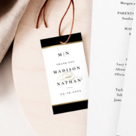 Elegante Monogram Black and Gold Wedding Geschenkanhänger