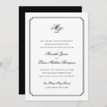 Elegante Monogram Black and White Script Wedding