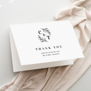 Elegante Monogram Black and White Wedding Dankeskarte