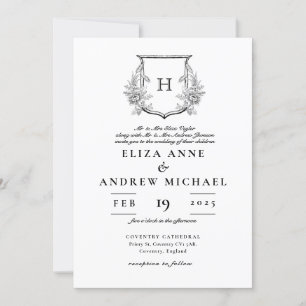 Elegante Monogram Black and White Wedding Einladung