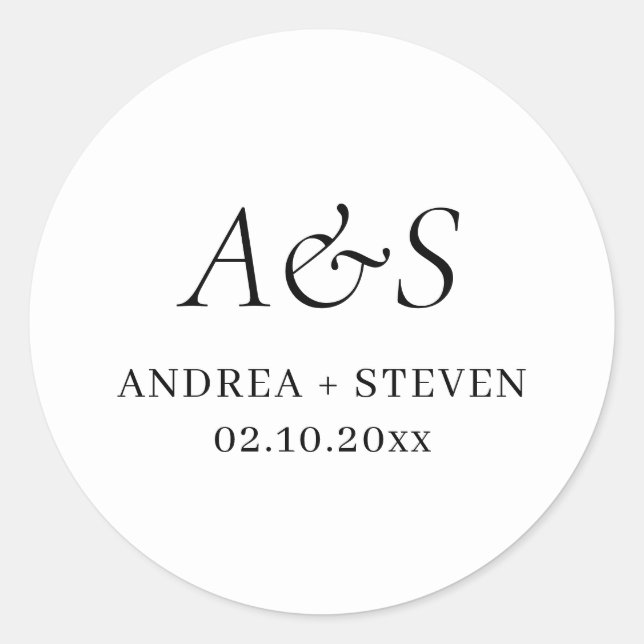 Elegante Monogram Black and White Wedding Runder Aufkleber (Vorderseite)